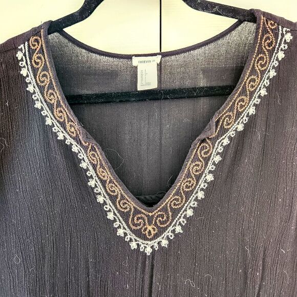 Forever21 Black Embroidered Boho Mini Dress Size Small - Picture 3 of 4